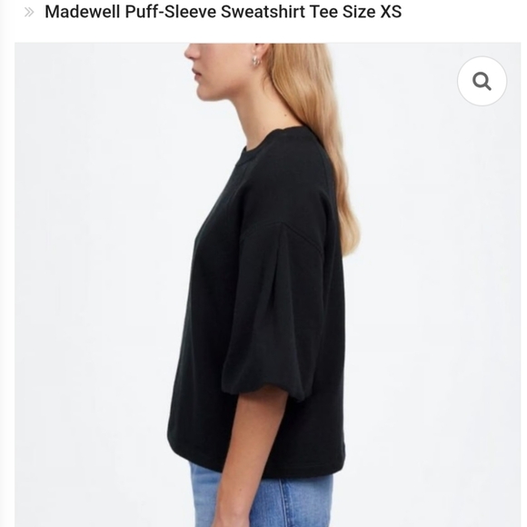 Madewell Puff Sleeve Sweatshirt Tee Women's Cotton Black sz XL. - Picture 7 of 16